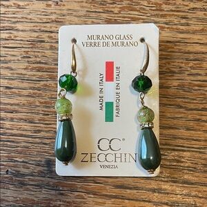 Green Murano Glass Drop Earrings